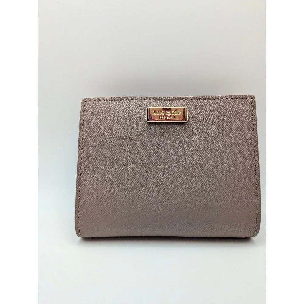 Kate Spade Bifold Wallet Small Taupe Light Mauve Gold Accents Hardware Logo